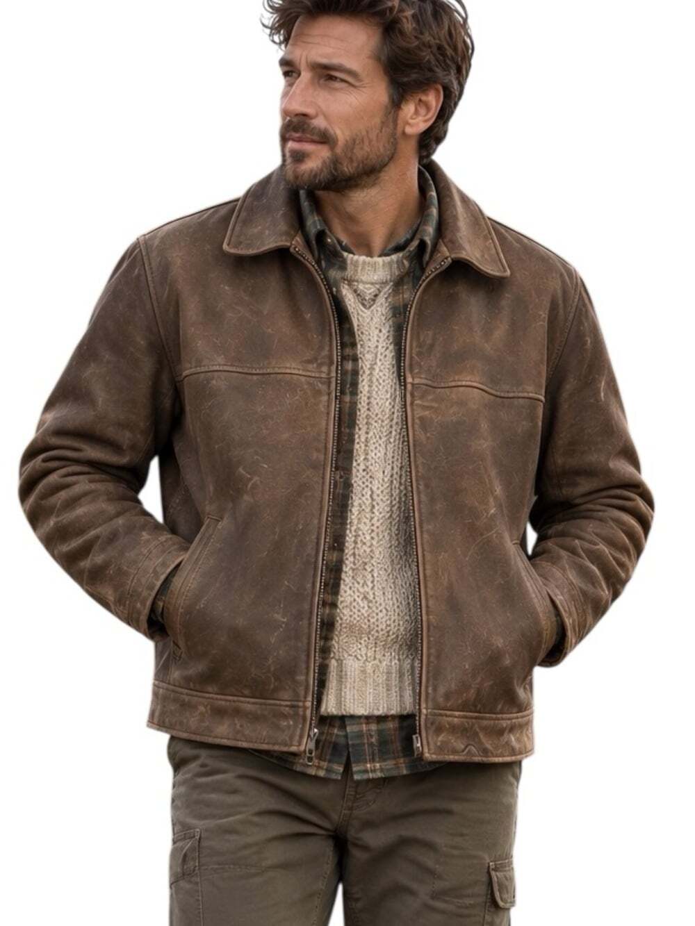 Michelin Brown Leather Jacket L Canada Sportswear Cowhide Distressed Insulated